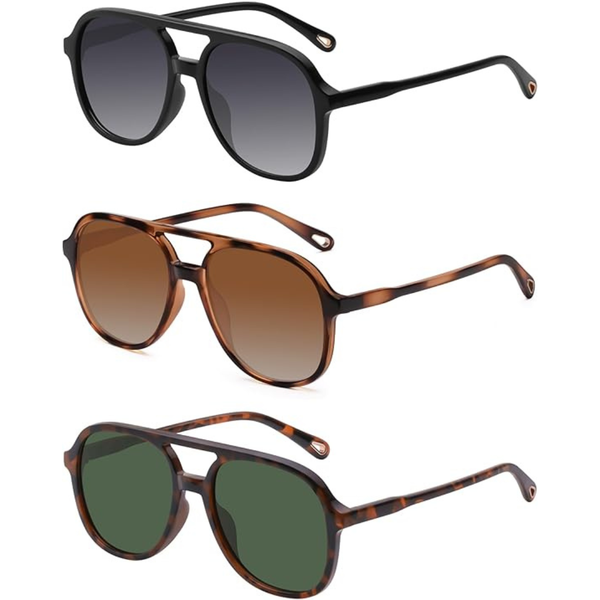 3-Pack Unisex Retro Square Aviator Sunglasses