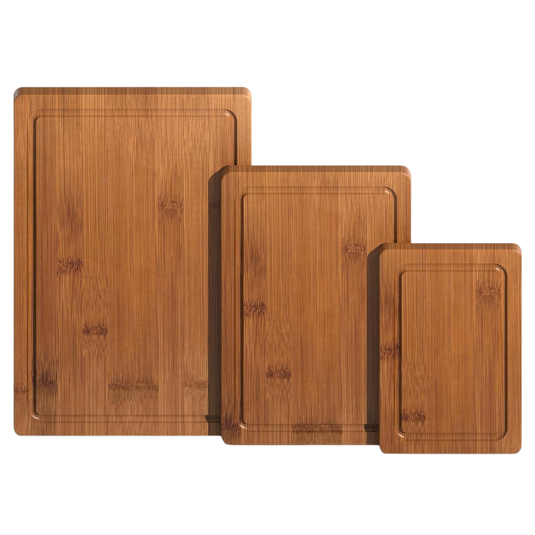 3-Piece Bamboo Kitchen Cutting Board Set W/ Deep Juice Grooves (2 Colors)