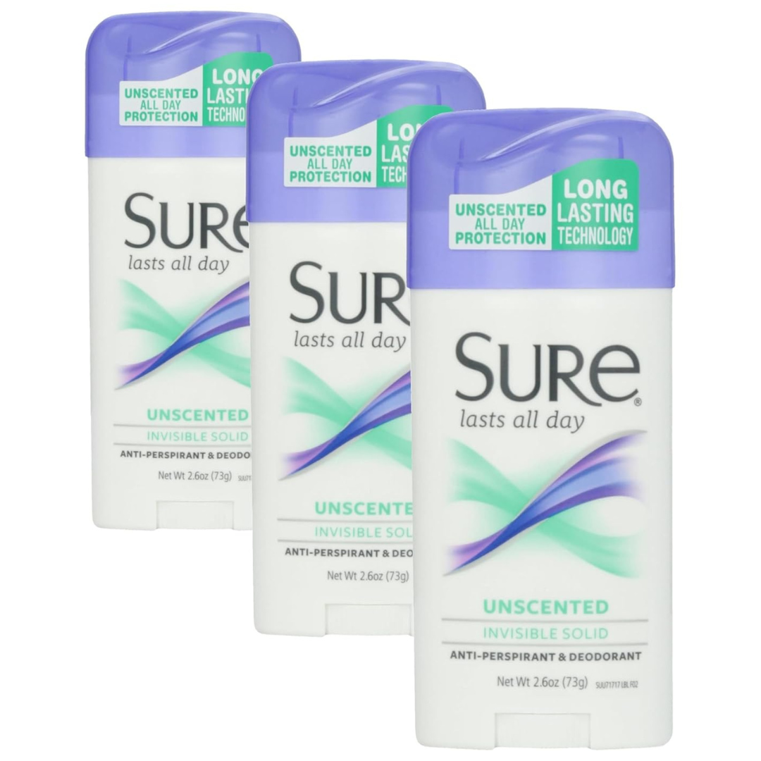 3-Pack 2.6-Oz Sure Invisible Unscented Solid Antiperspirant Deodorant