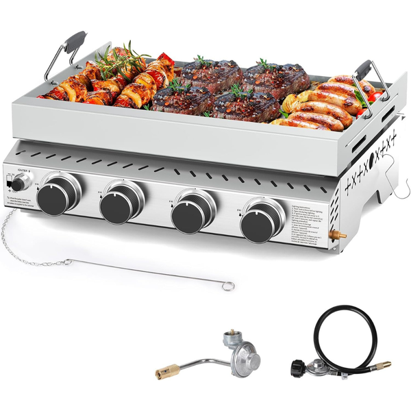 Cowsar Portable 4-Burner 32000 BTU Propane Stainless Steel BBQ Grill