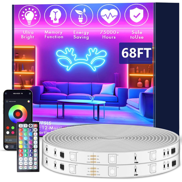 68" IP68 RGB Outdoor LED Strip Lights W/ Remote & APP Control