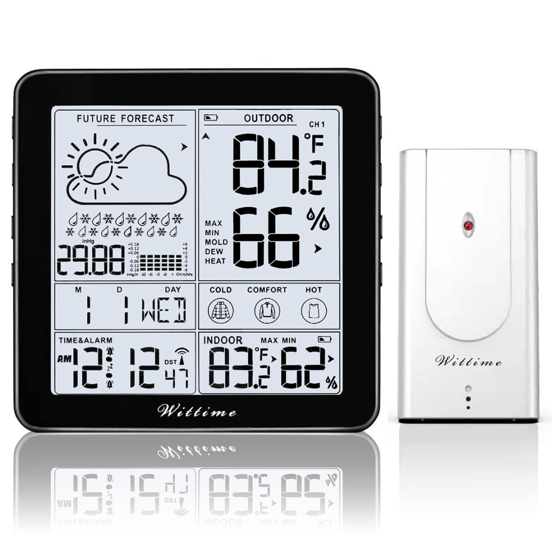 Wittime Wireless Weather Station Atomic Clock Thermometer