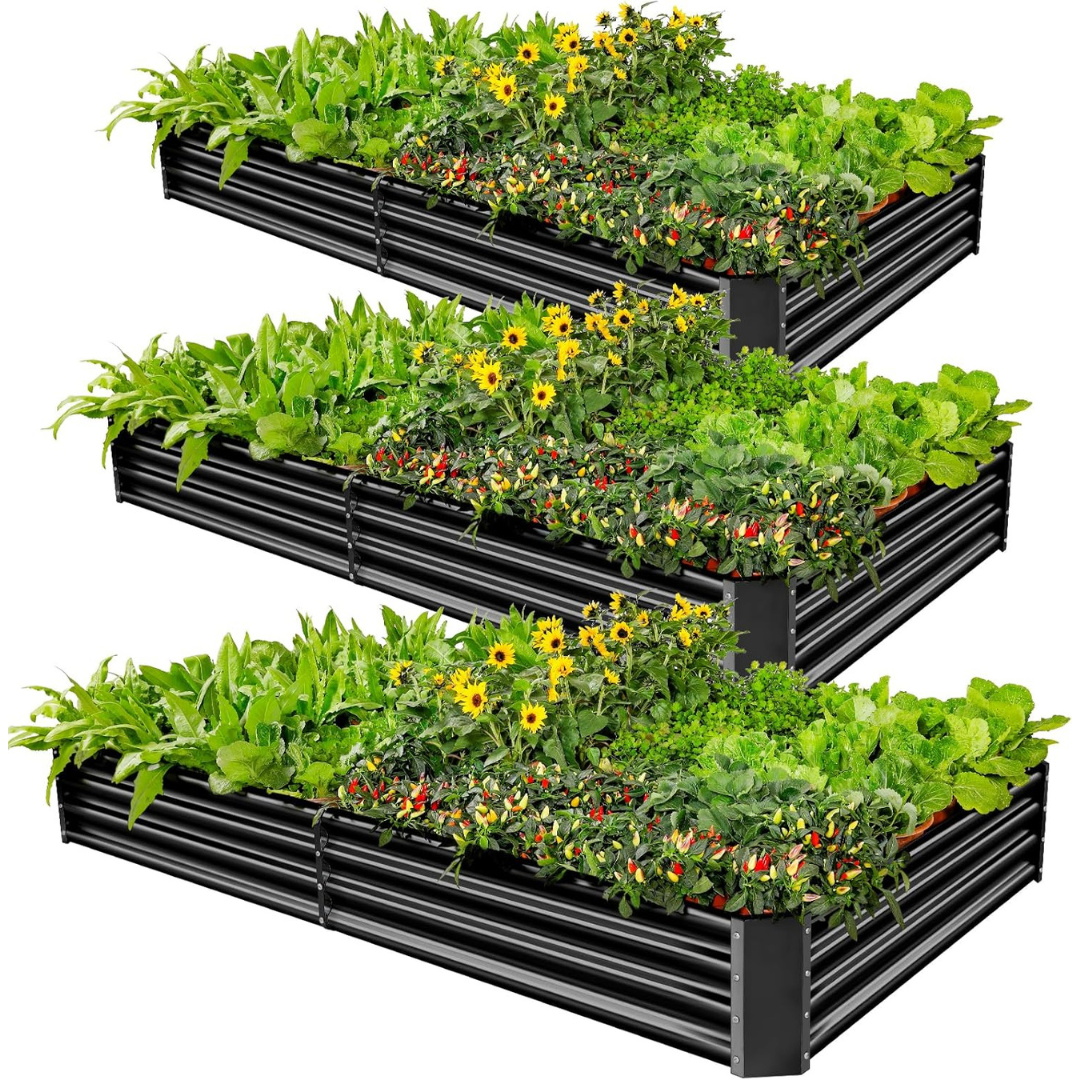 3-Pack Land Guard Galvanized Metal Raised Garden Bed (6x3x1ft)