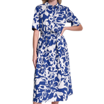 DKNY Women's Floral Elbow Sleeve Cotton Midi Shirtdress
