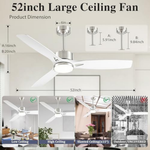 52" Ceiling Fans with Lights and Remote Control