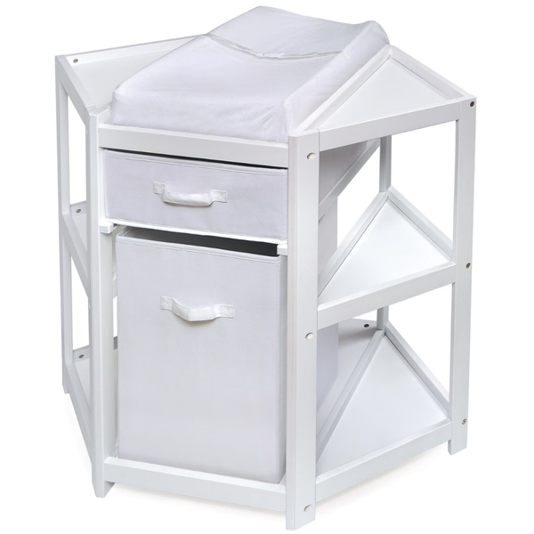 Badger Basket Diaper Corner Baby Changing Table with Hamper (White)