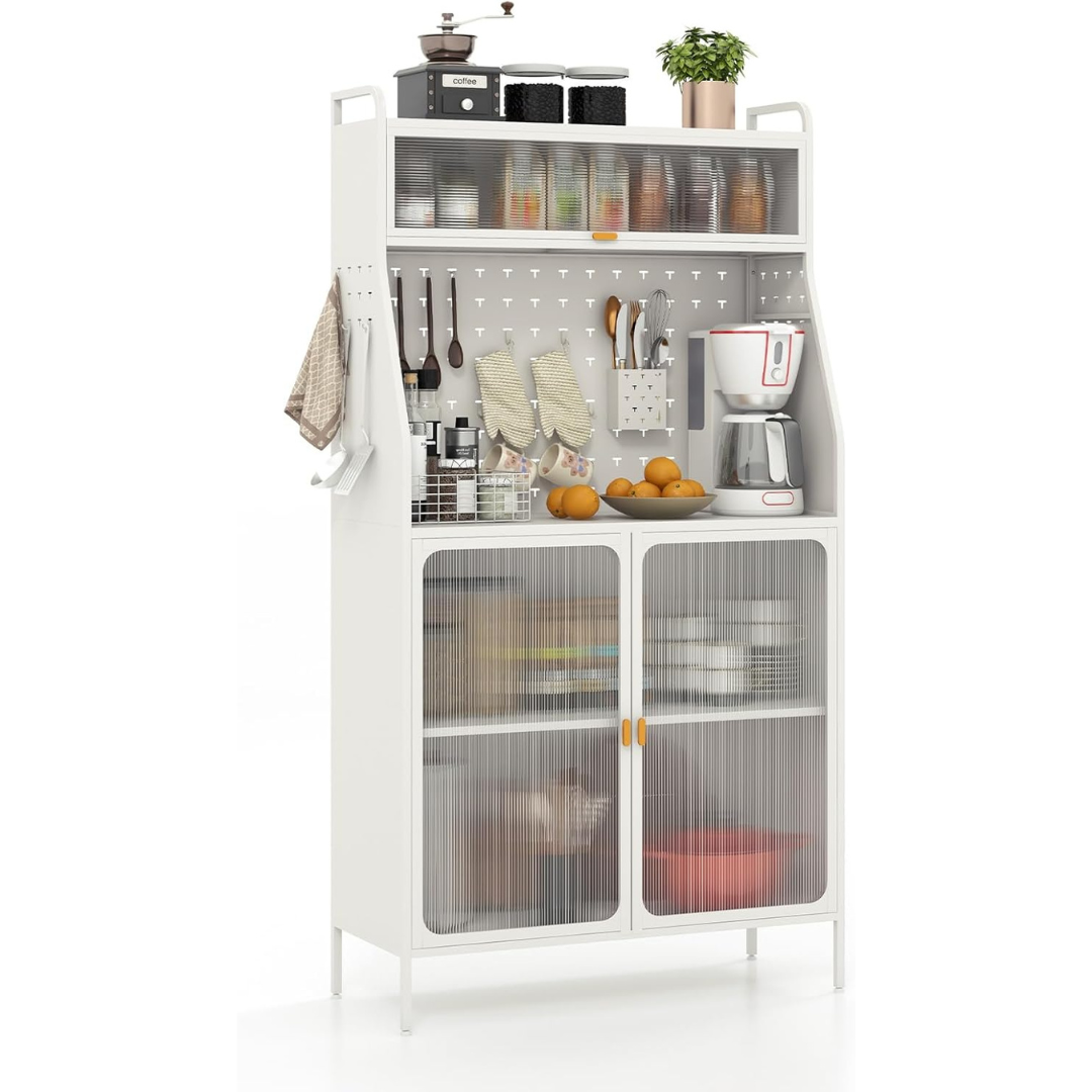 5-Tier 63.5" H Storage Pantry Organizer with Pegboard & Hutch