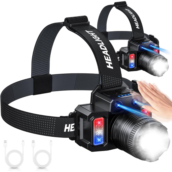 2-Pack Motion Sensor Headlamp Super Bright LED Flashlight