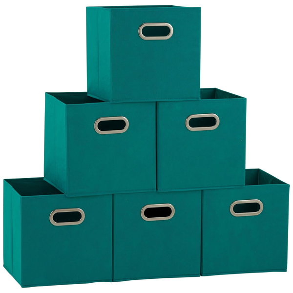 6-Pack Household Essentials 11" x 11" Foldable Fabric Storage Bins (Teal)