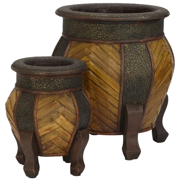 Set of 2 Nearly Natural Lightweight Rounded Wood Planters