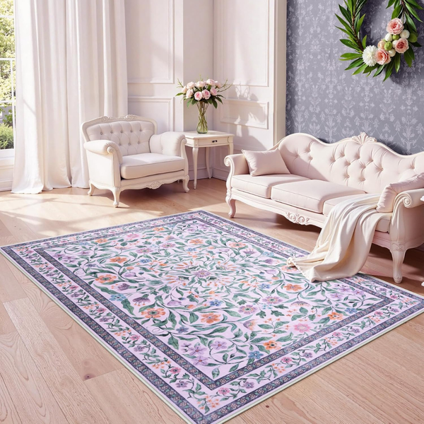 Collive 5' x 7' Floral Machine Washable Area Rug