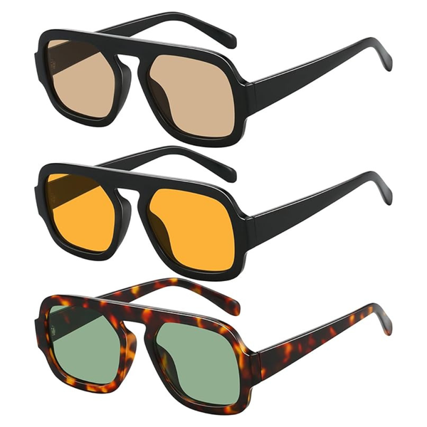 3-Piece Unisex UV Protection Square Aviator Sunglasses (2-Options)