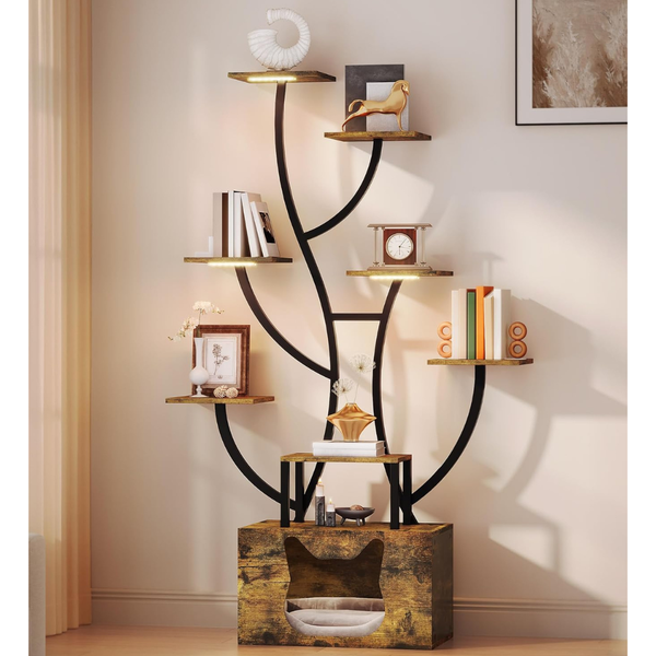 Yitahome 8-Tier Unique Tall Bookshelf With LED Light