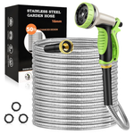 50-Ft Stainless Steel Heavy Duty Garden Water Hose W/ 10 Function Nozzle (Various)