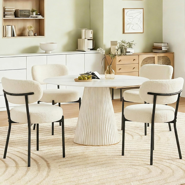 Set Of 4 DUMOS Mid Century Modern Dining Chairs W/ Curved Backrest & Metal Legs