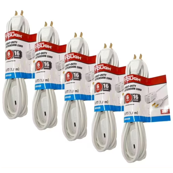5-Pack Hyper Tough 6FT 16AWG Extension Cord