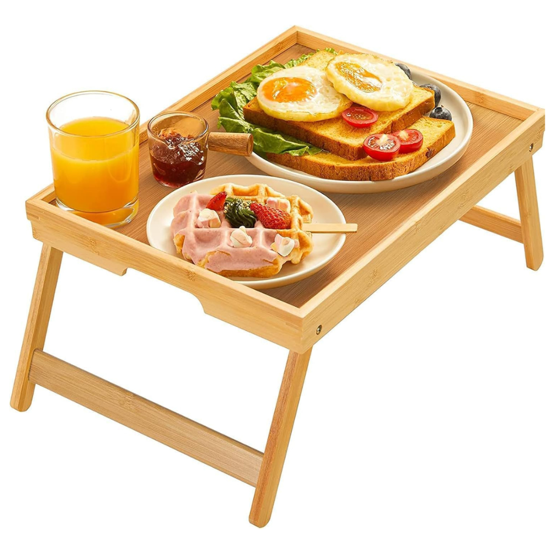 Bamboo Bed Tray Table With Foldable Legs