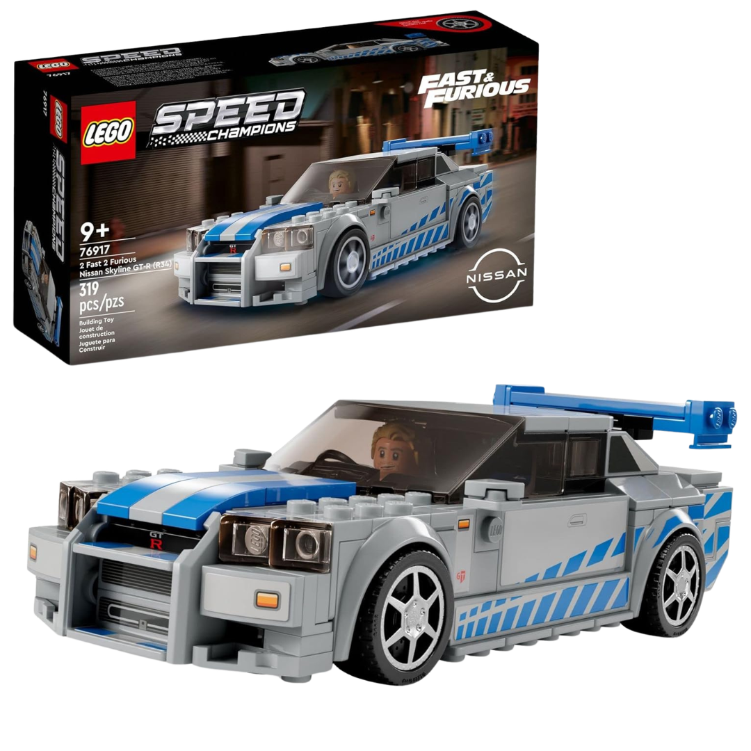 319-Pieces LEGO Speed Champions 2 Fast 2 Furious Nissan Skyline GT-R (R34) Race Car