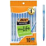 10-Count BIC Round Stic Xtra Life Ballpoint Pen Medium Point