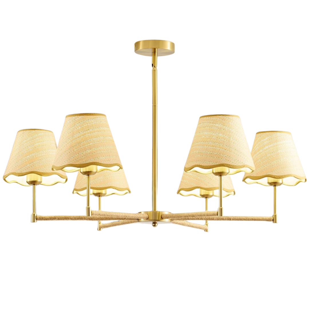39" Boho Rattan 6-Light Chandelier Pendant