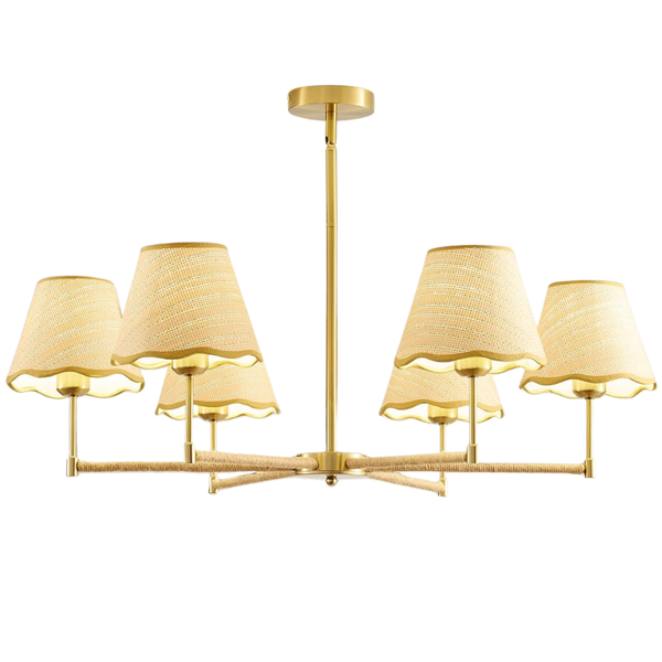 39" Boho Rattan 6-Light Chandelier Pendant