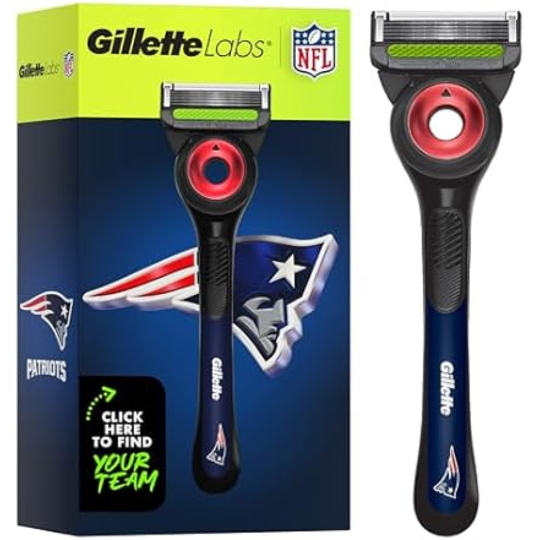 Gillette Labs NFL Patriots Razor, 1 Handle, 4 Razor Blade Refills & Magnetic Stand
