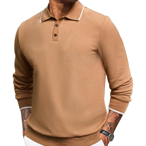Men's Casual Long Sleeve Textured Button Collared Sweaters
