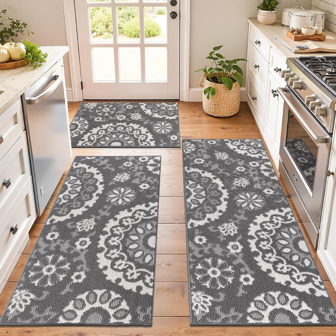 3-Piece Yamaziot Non-Slip Washable Kitchen Rugs Set (Grey, 2x3+2x4+2x5ft)