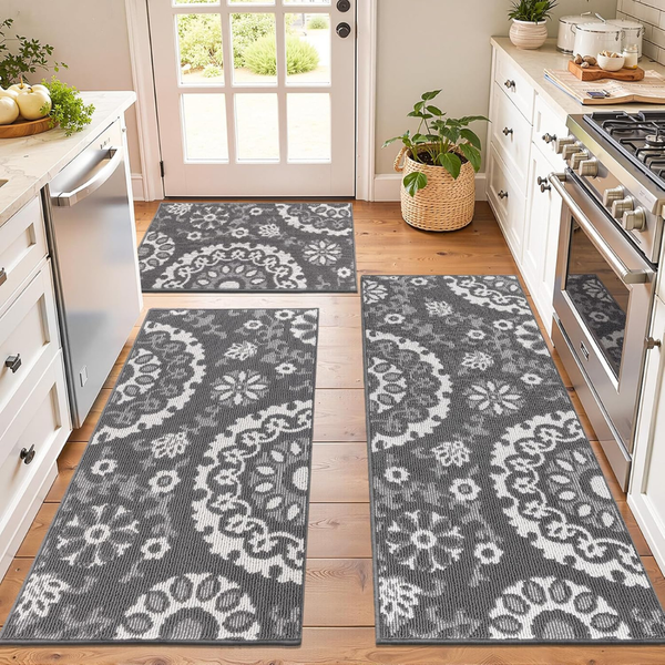 3-Piece Yamaziot Non-Slip Washable Kitchen Rugs Set (Grey, 2x3+2x4+2x5ft)