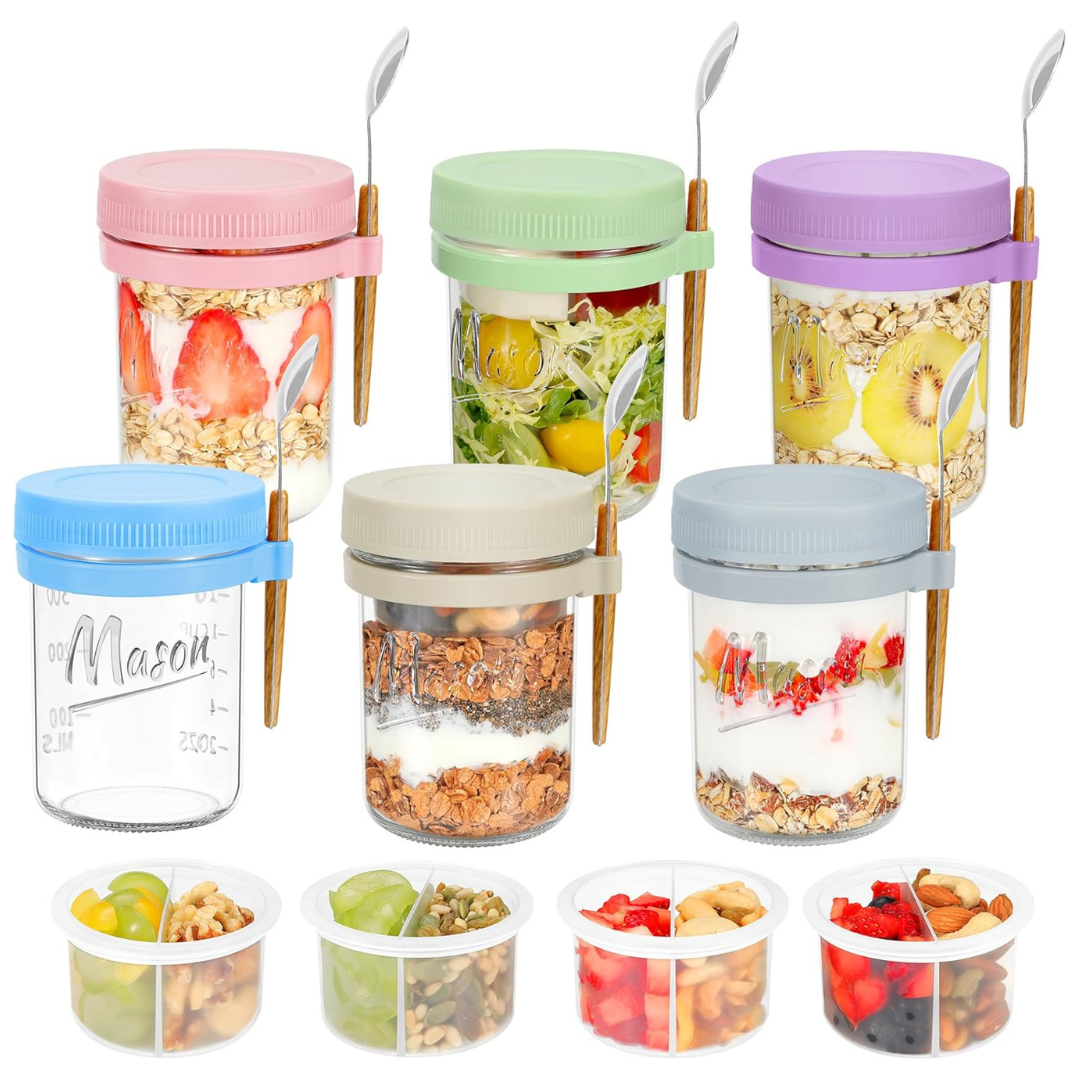 6-Pack 16-Oz Overnight Oats Glass Containers W/ Lids And Spoons