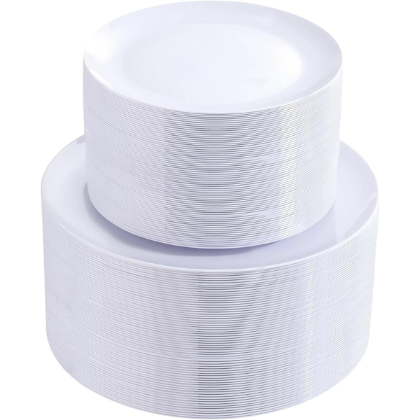 100-Piece BUCLA Disposable White Plastic Plates