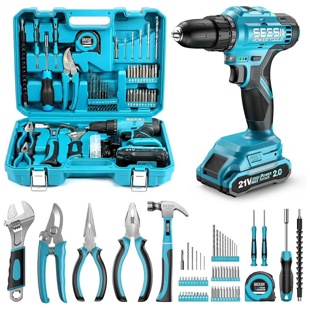 190-Piece Seesii All-in-One 21V Cordless Drill Tool Kit W/ Toolbox