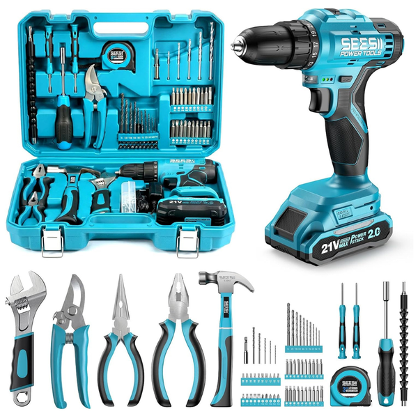 190-Piece Seesii All-in-One 21V Cordless Drill Tool Kit W/ Toolbox