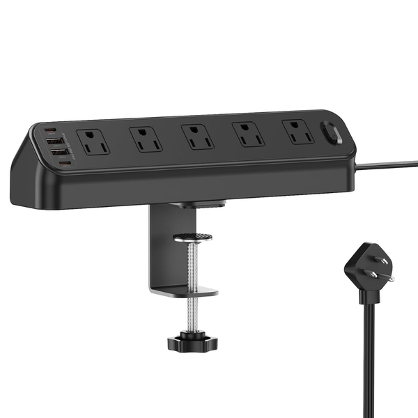 BEVA Desk Clamp 6FT Power Strip with 10 Outlets, 2 USB-A & 2 USB-C Ports