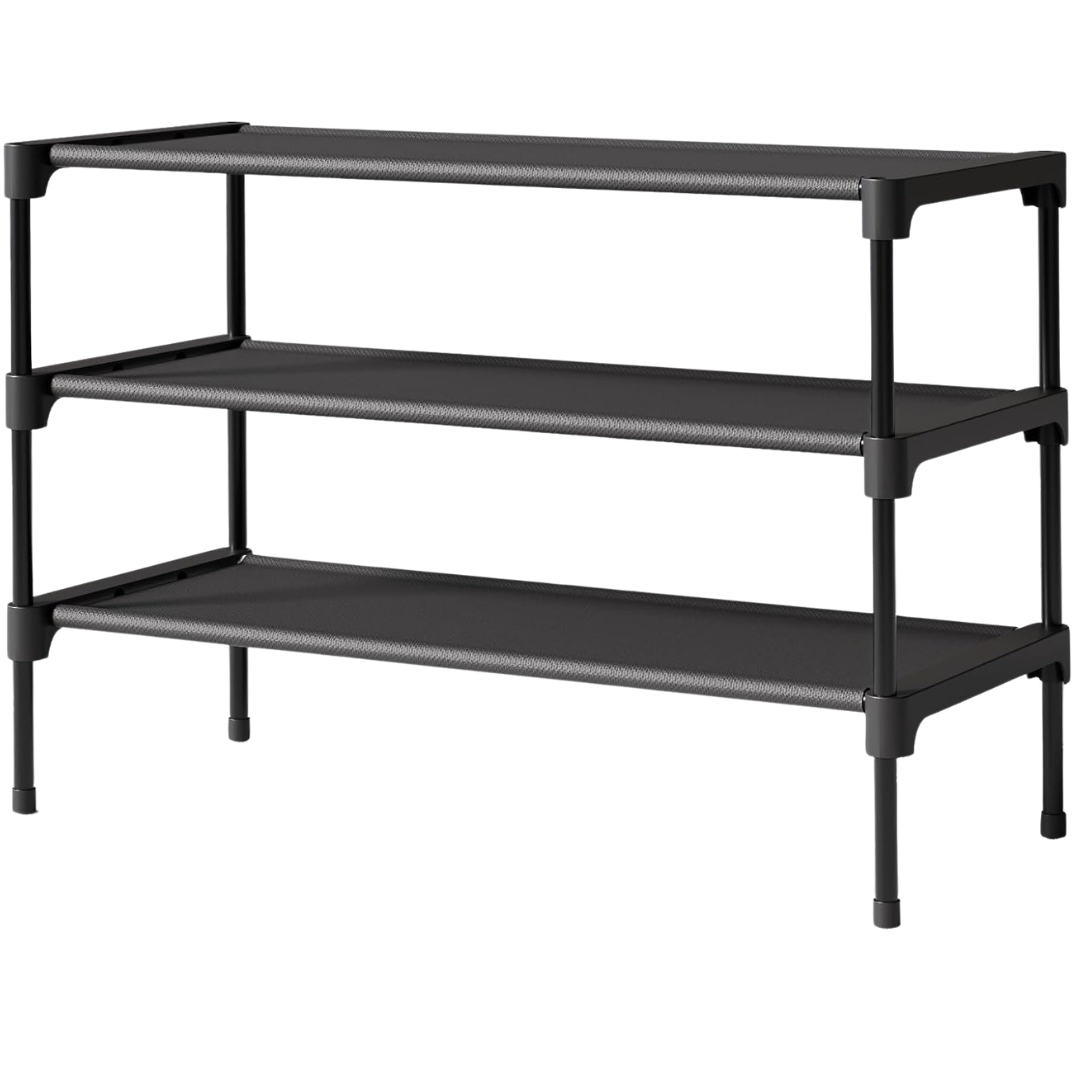 Kitsure Premium Non-Woven Shoe Rack w/ 3 Tier (Black)