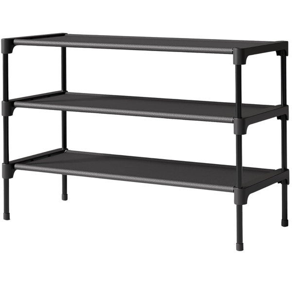 Kitsure Premium Non-Woven Shoe Rack w/ 3 Tier (Black)