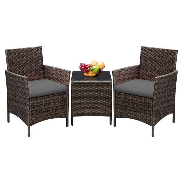 3-Piece Greesum Patio Furniture Set With Cushions And Glass Coffee Table
