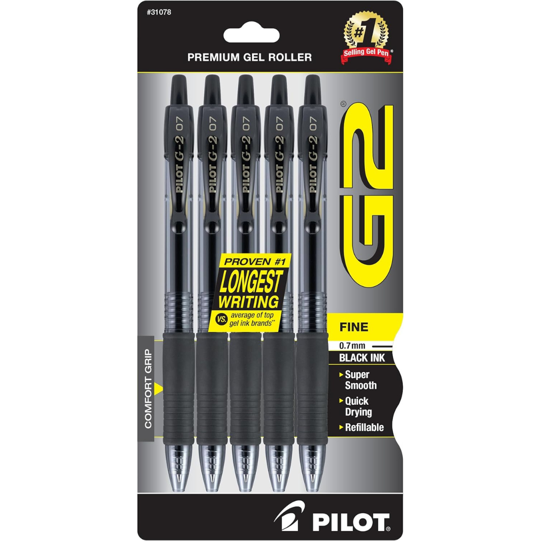 5-Count Pilot G2 Premium Fine Point 0.7mm Roller Gel Pens (3 Colors)