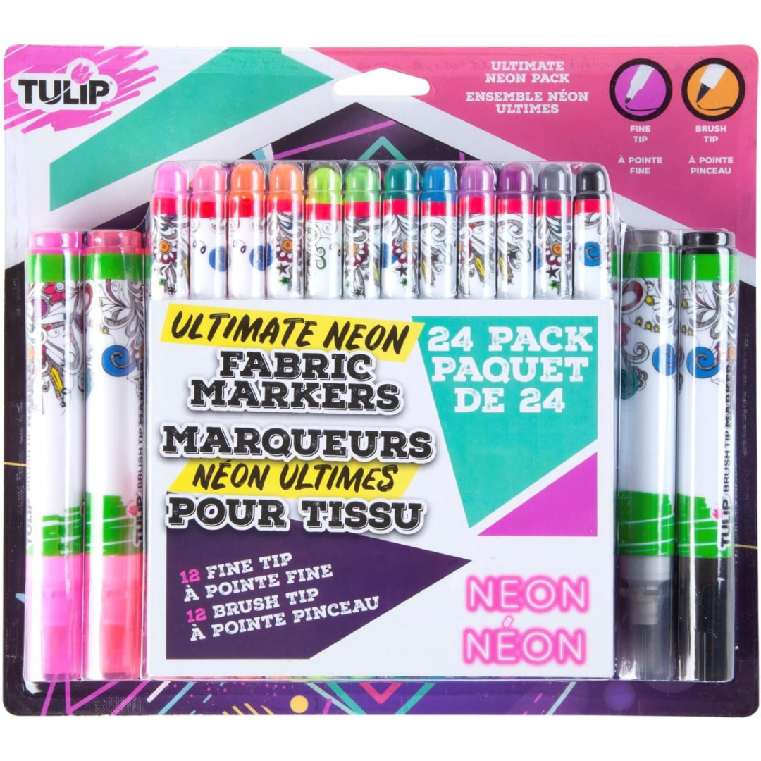 24-Count Tulip Fine Tip & Brush Tip Permanent Fabric Markers