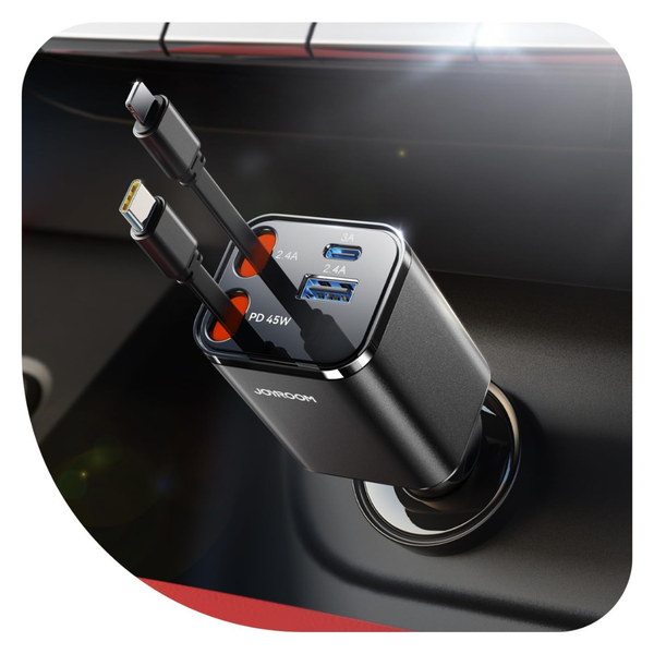 Joyroom 4-in-1 Up To 84W Retractable USB-C Lightning Car Charger