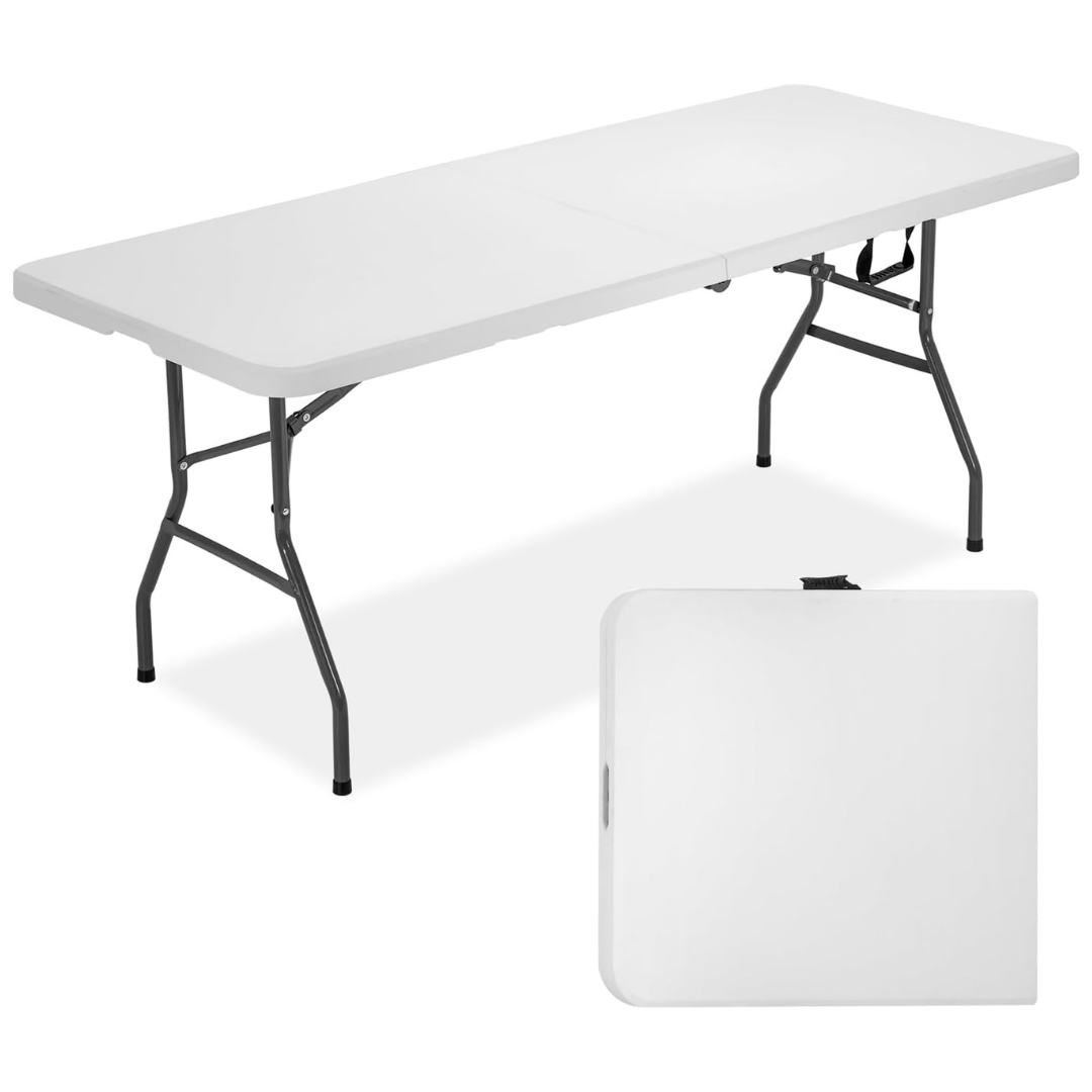 6FT FDW Outdoor Plastic Folding Table With Built In Carrying Handle