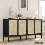 Set Of Yechen 63" Sideboard Cabinet With Natural Rattan Doors & Metal Legs