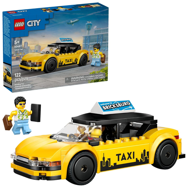 LEGO City Yellow Taxi Car Building Toy Set With Taxi Driver & Tourist Minifigures (60487)