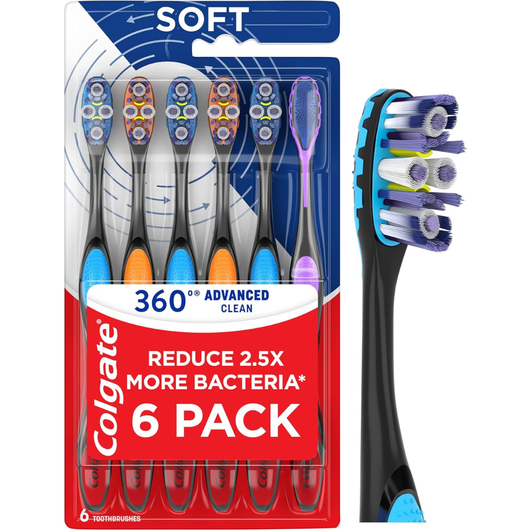 6-Pack Colgate 360 Advanced Clean Adult Soft Toothbrush