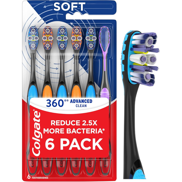 6-Pack Colgate 360 Advanced Clean Adult Soft Toothbrush