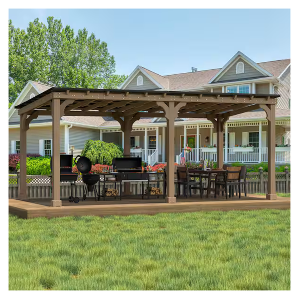 20 Ft X 10 Ft Outdoor Cedar Wood Gazebo With Hard Top Steel Roof