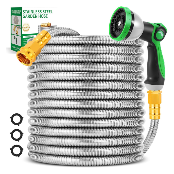 50-Feet Toolasin Stainless Steel 10-Function Nozzle Water Hose