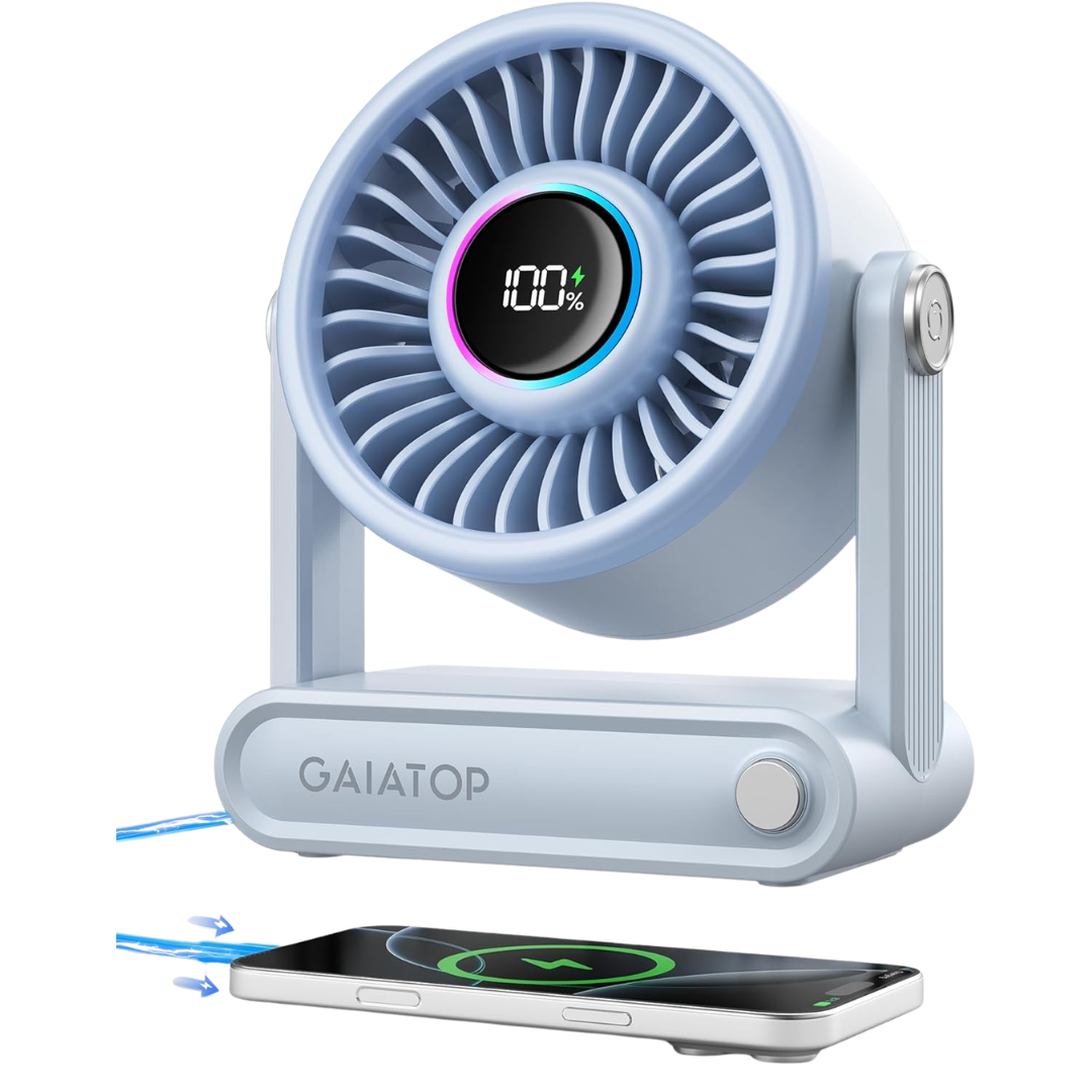 6000mAh 5-Speed Rechargeable Desk Fan W/ Power Bank & RGB Mood Ring Light