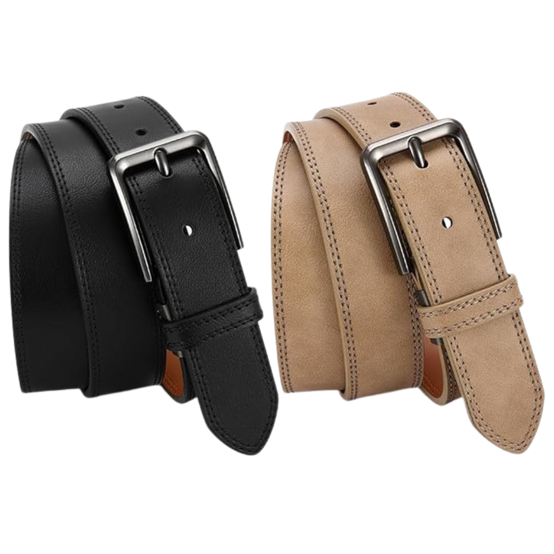 2-Pack Doopai Men's Genuine Leather Dress Belts (Black/Beige)