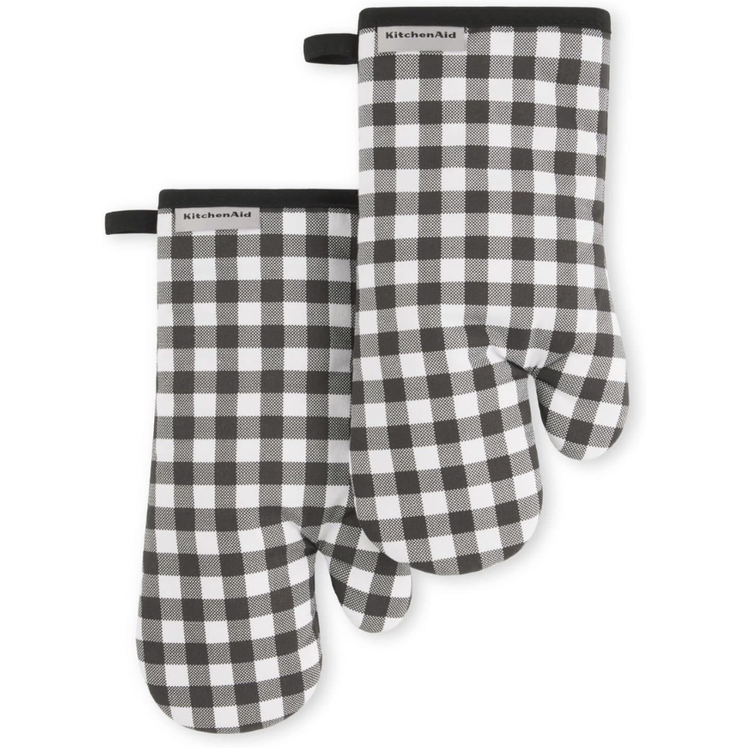 2-Pack KitchenAid Gingham Oven Mitt Set (Matte Black)